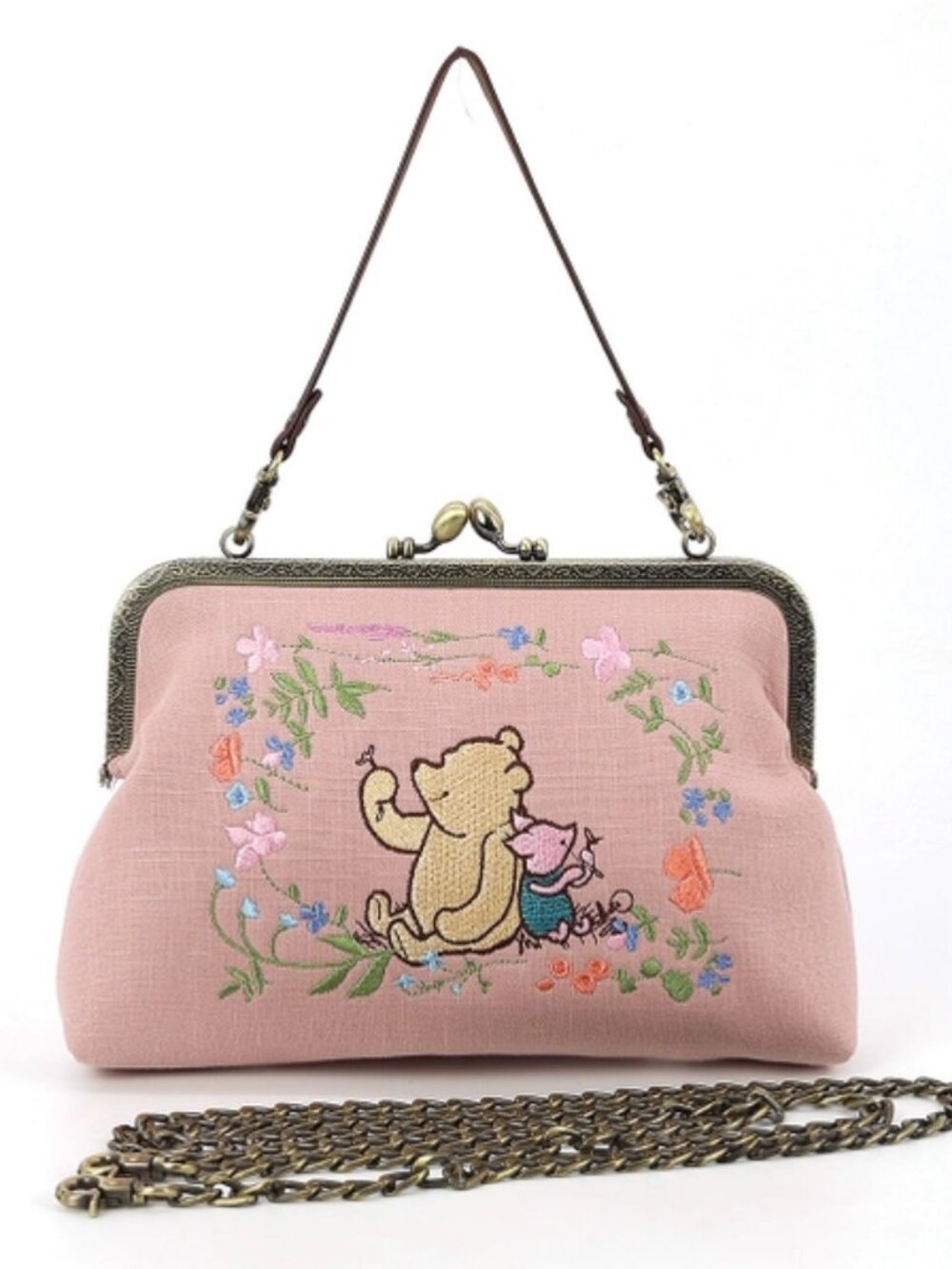 Pooh and Piglet Kisslock Bag in Linen Blended Material NEW!